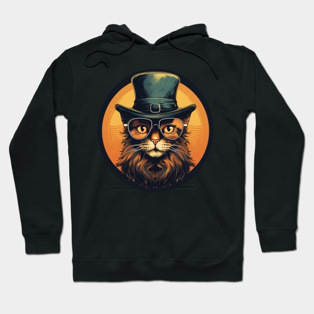 High Society Retro Cat in Glasses and Top Hat Hoodie by Purple Dewdrop Designs